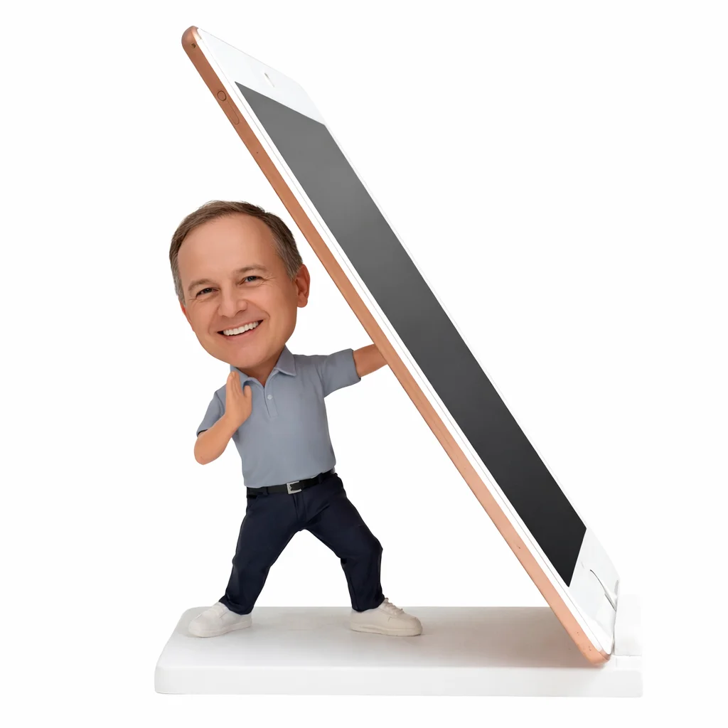 

Персонализированная кукла-бобблхед с подставкой для планшета, изготовленная на заказ по фото, ручная работа, фигурка-держатель для телефона и iPad, уникальный настольный аксессуар