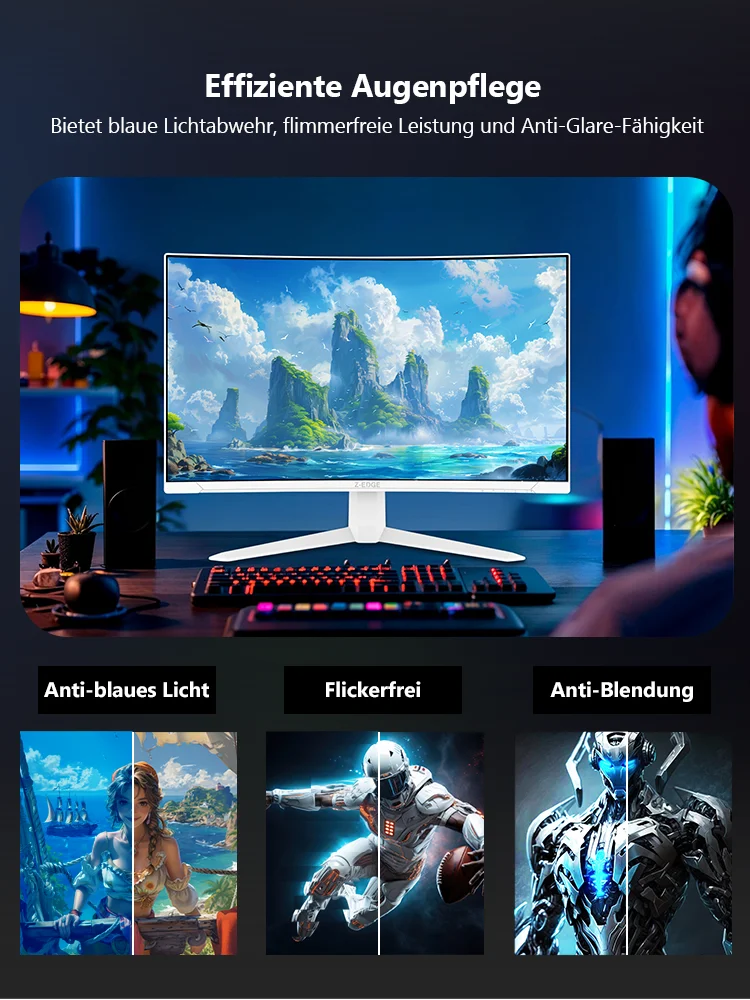 Z-EDGE 27 Zoll Curved Gaming-Monitor – Ultraschlankes Rahmendesign, 300 Hz, 1920x1080 Full HD LED-Monitor, 1 ms MPRT, HDR10, FreeSync, 1500R Curved, 300 cd/m² Helligkeit, 16:9 VA-Panel, 130 % sRGB,