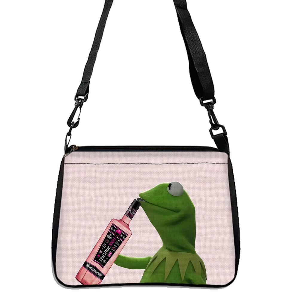 Funny Frog Drinking Pattern Double-sided Printed Shoulder Bag, Daily Travel Shopping Bag Casual Crossbody Bag 5.21