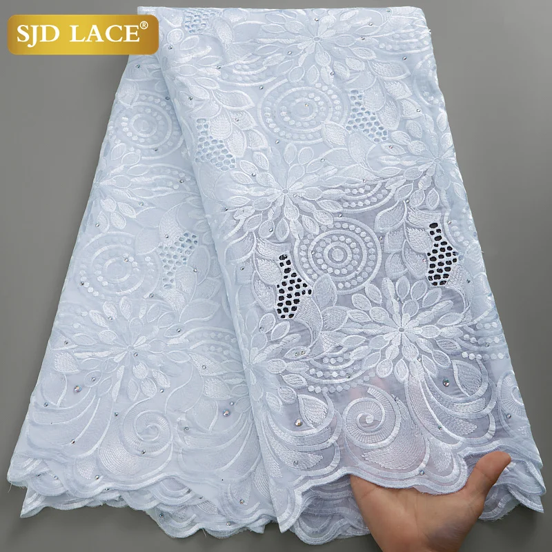 SJD LACE Swiss Voile Lace In Switzerland 2022 High Quality French Stoned Cotton Lace Fabric for Wedding Party Dress Sew A3000