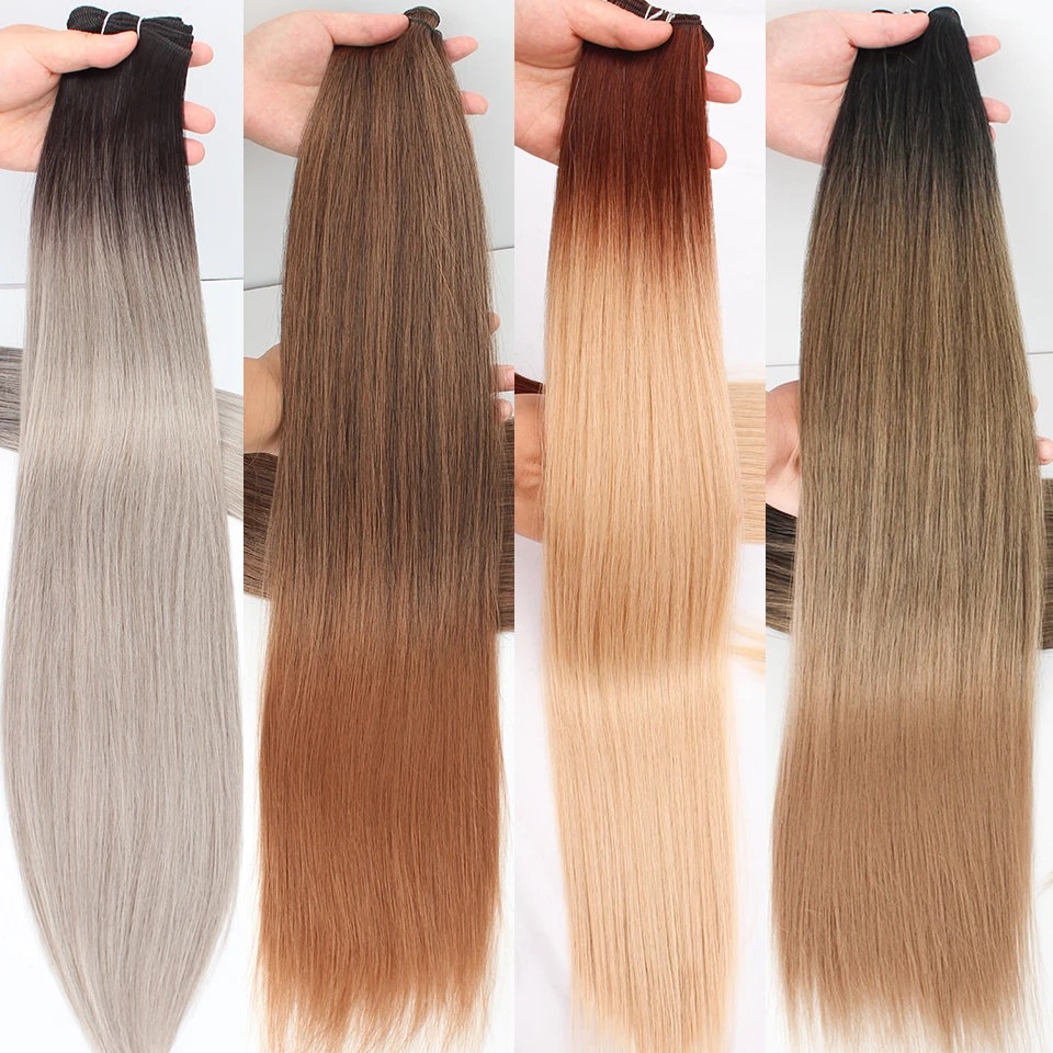 

Цветные омбре блондинки, биопрямые синтетические волосы для наращивания, высокотемпературные волосы для косплея, конский хвост для женщин, пучок прямых волос