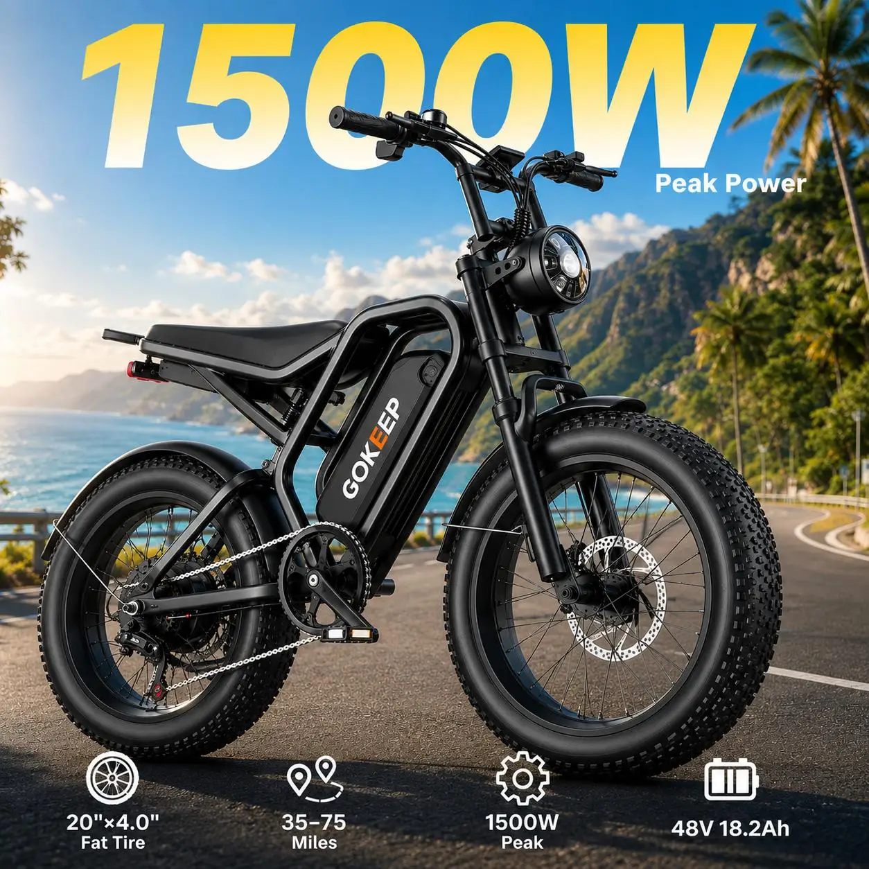 Off Road E Bike Adult Electric Bicycle 1500w 48V 18.2ah Mountain Electric Bike 16 Inch Fat Tire Outdoor Entertainmen