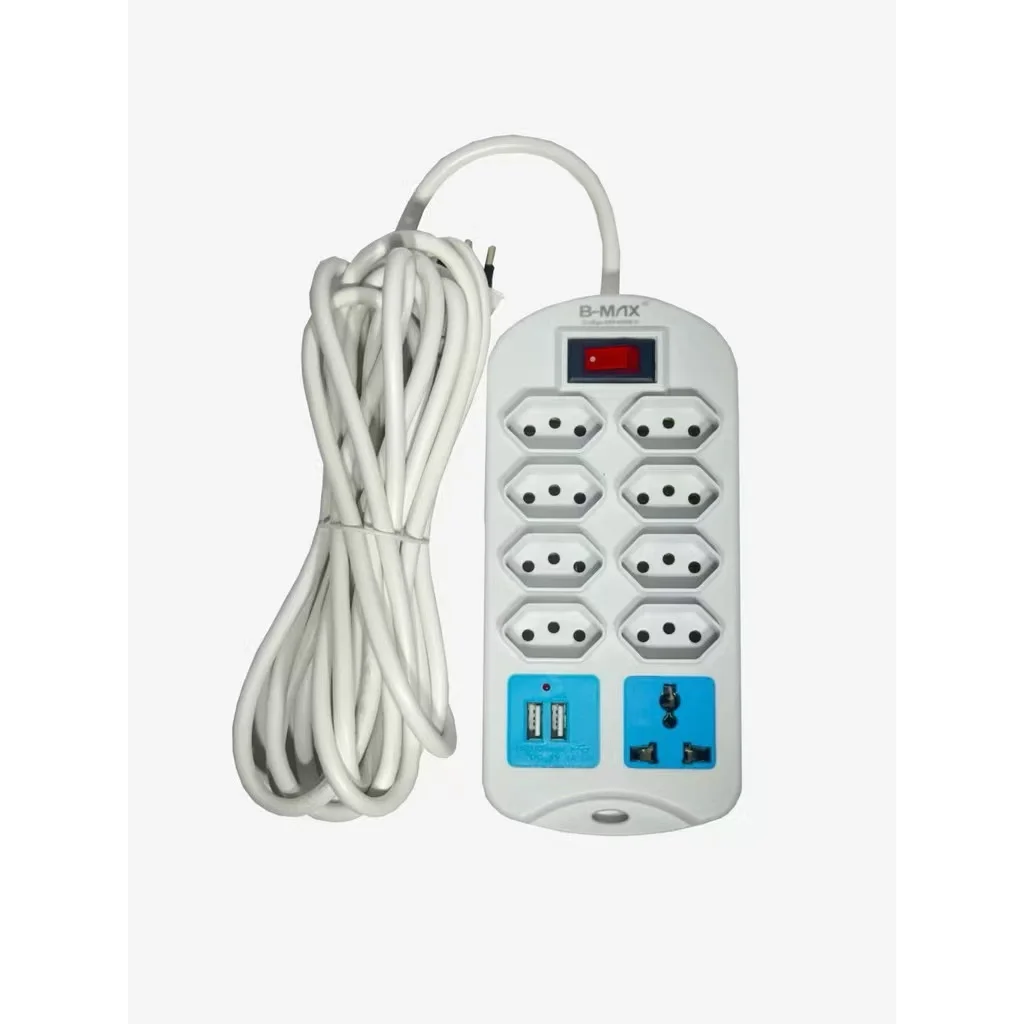 Régua Extensão Elétrica 9 Tomadas 2 metros Bivolt Com 2 USB Filtro De Linha