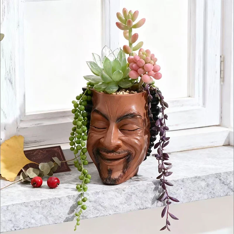 Creative Human Face Shaped Resin Flower Pot Decorative Planter for Succulents Small Plants Home Balcony Windowsill Decor