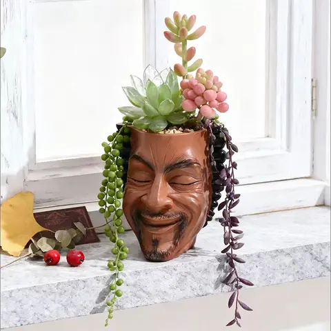 Creative Human Face Shaped Resin Flower Pot Decorative Planter for Succulents Small Plants Home Balcony Windowsill Decor