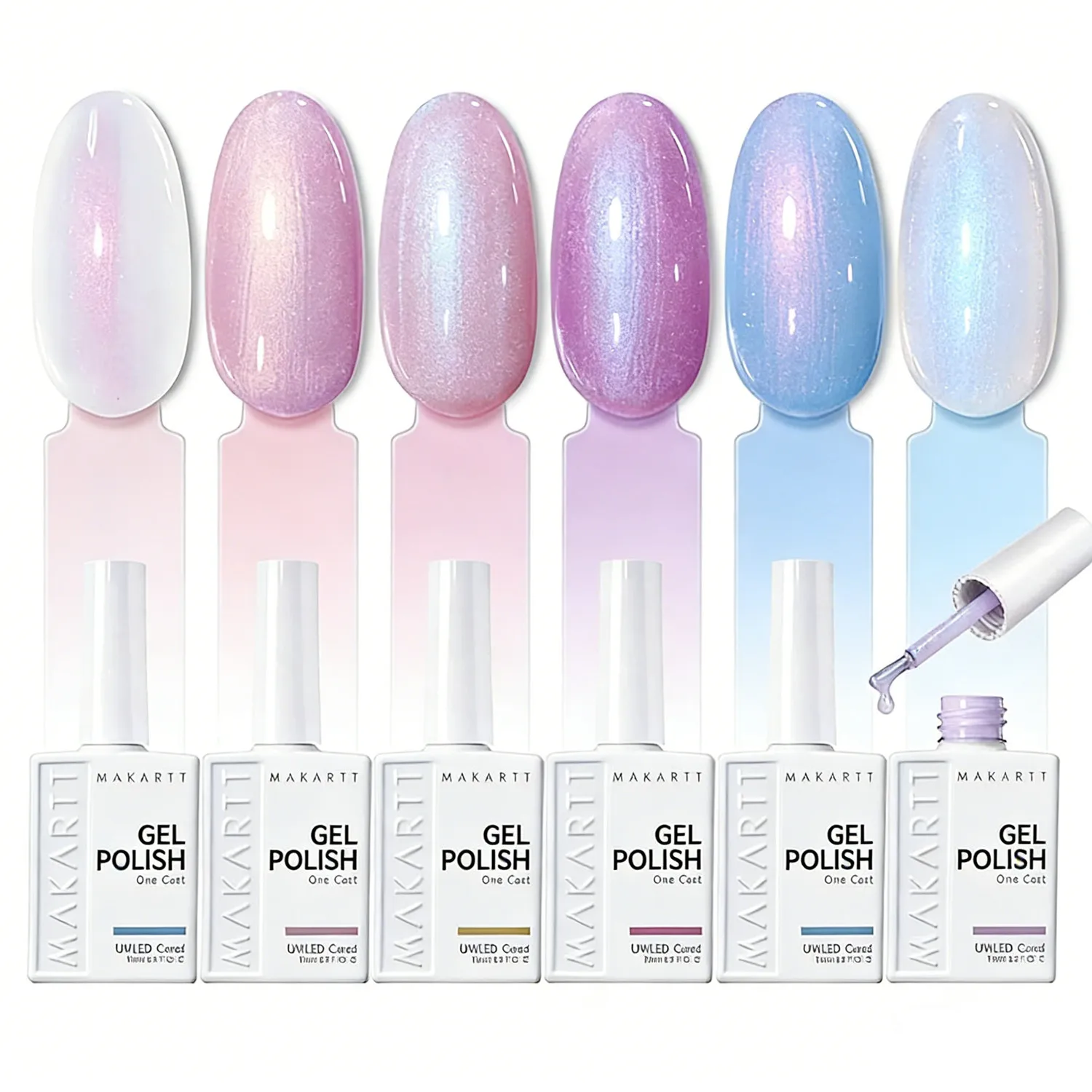 Makartt Pearl Gel Nail Polish Set 15ml One N'Done 6 Colors Shimmer Mermaid Glitter UV Gel Polish Soak Off High-Gloss Manicure