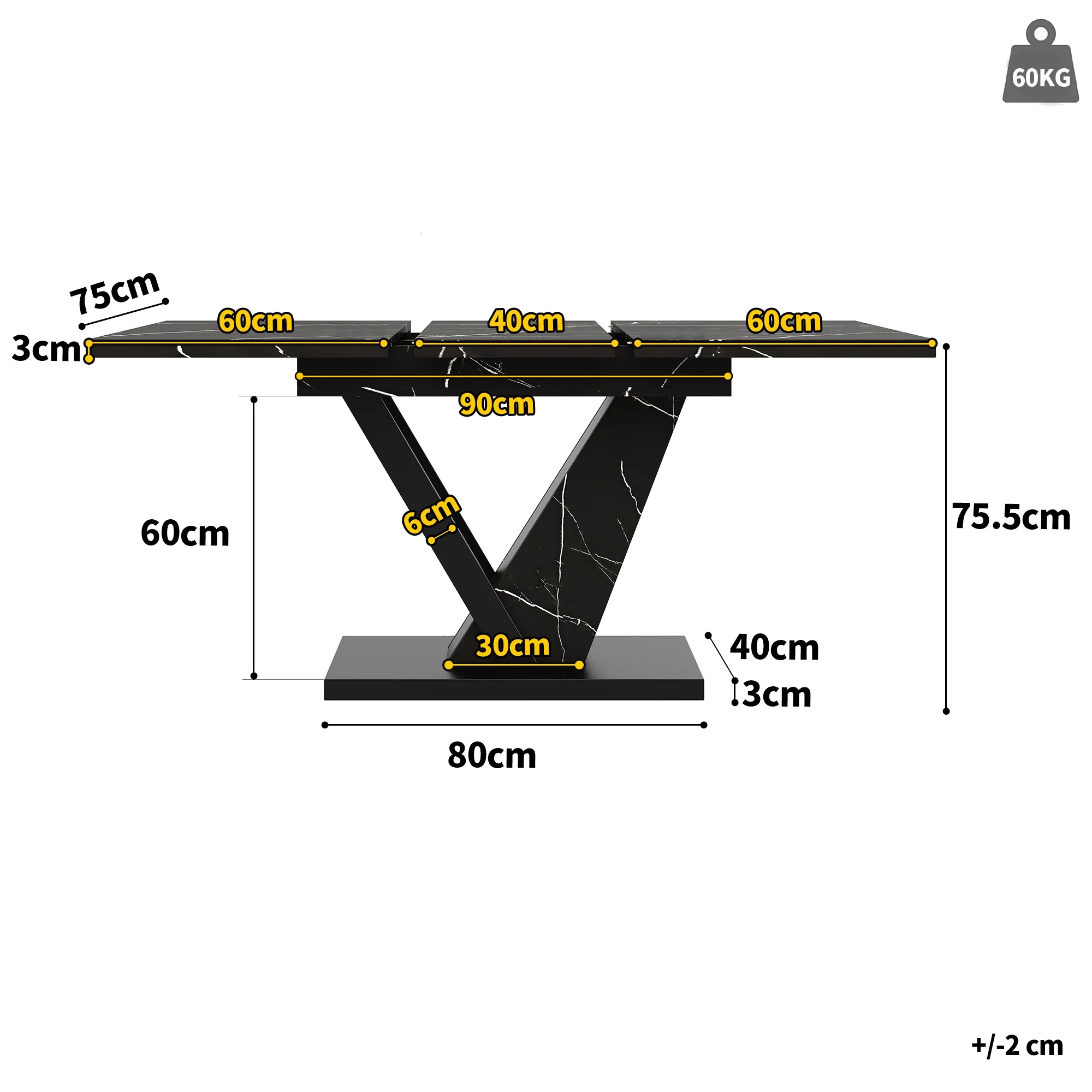Eettafel Uitschuifbaar MDF Marmer Fineer Tafelblad Metalen poten Flexibel Ruimtebesparend - afbeelding 1