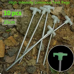 10pcs/lot 25cm Fluorescent Tent Peg with Storag Bag Luminous Tent Stake Tarp Pegs Canopy Awning Nail Outdoor Camping Accessories