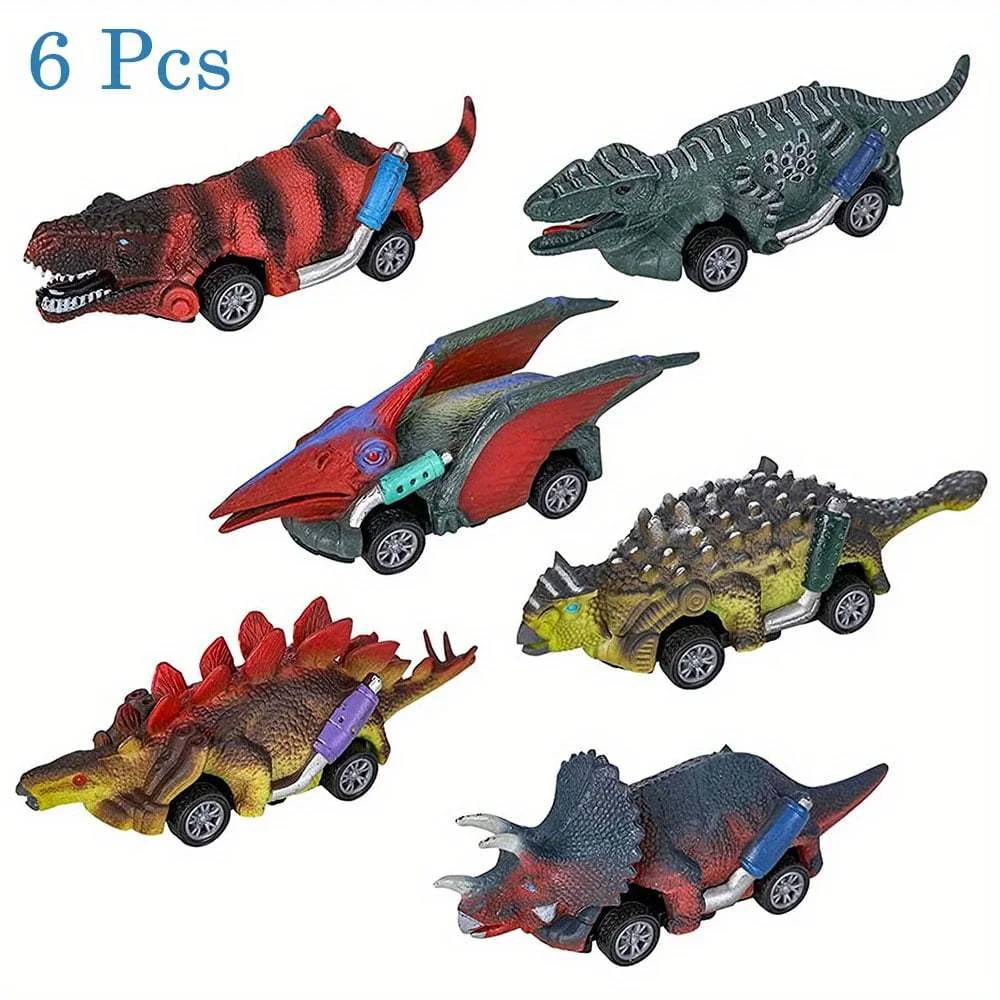 Dinosaur Toy Pull Back Car, 6 Pack Dinosaur Toys for 3 Year Old Boys Pull Back Toy Car, Dinosaur Gift with Tyrannosaurus Rex