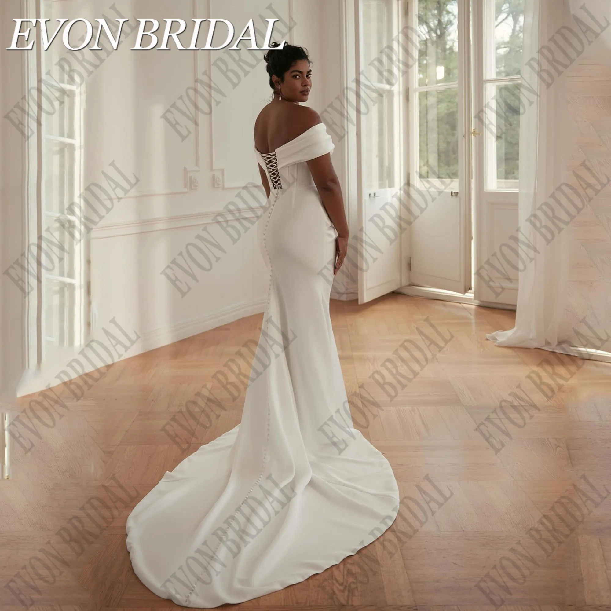 EVON BRIDAL Satin Wedding Dress Plus Size Women Mermaid Strapless vestidos de novia boda Off Shoulder Bride Dresses Customizes
