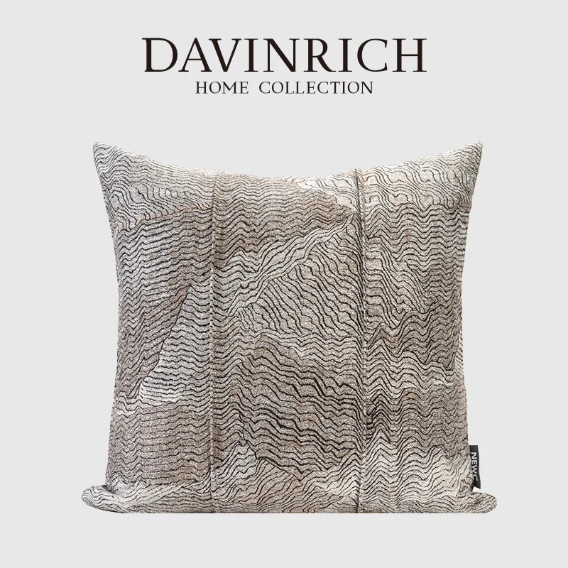 DAVINRICH Modern Artistic Innovation Metallic Bronze Luxury Decorative Pillow Case Abstract Woodcut Design Cushion Cover 45x45cm