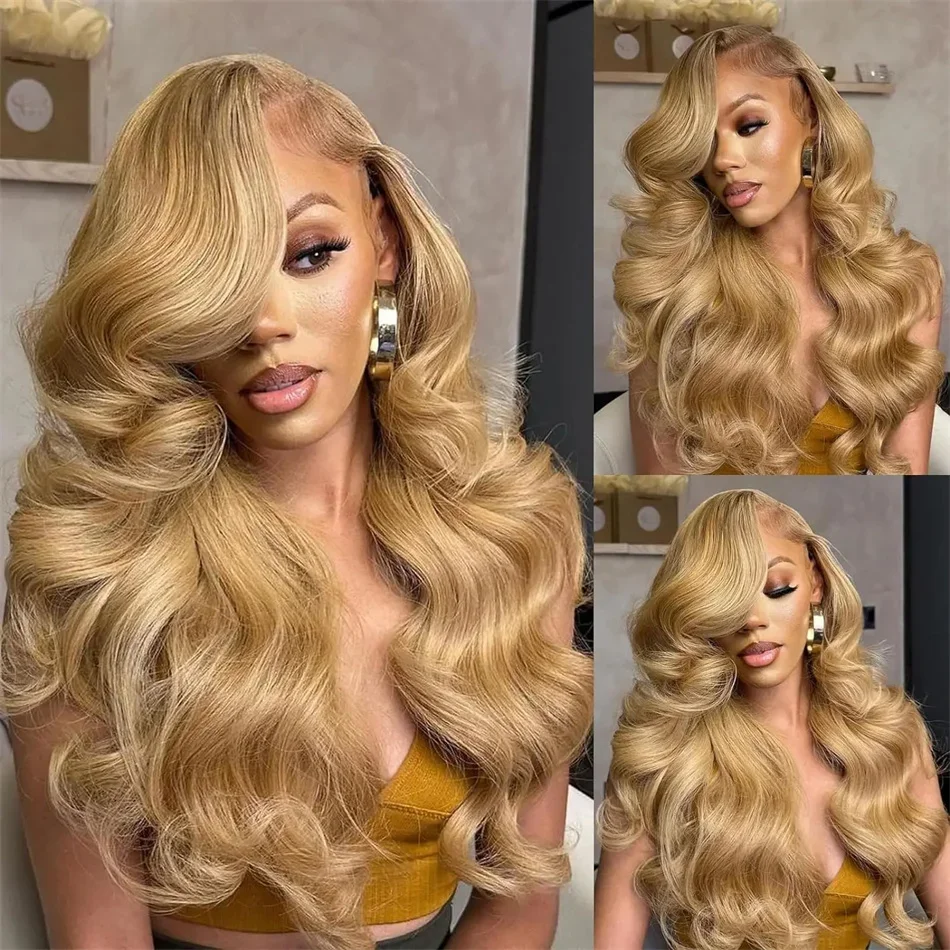 #27 Body Wave 13x4 Hd Transparent Lace Frontal Wig 30 34 Inch Brazilian Honey Blond Glueless Lace Front Human Hair Wigs On Sale