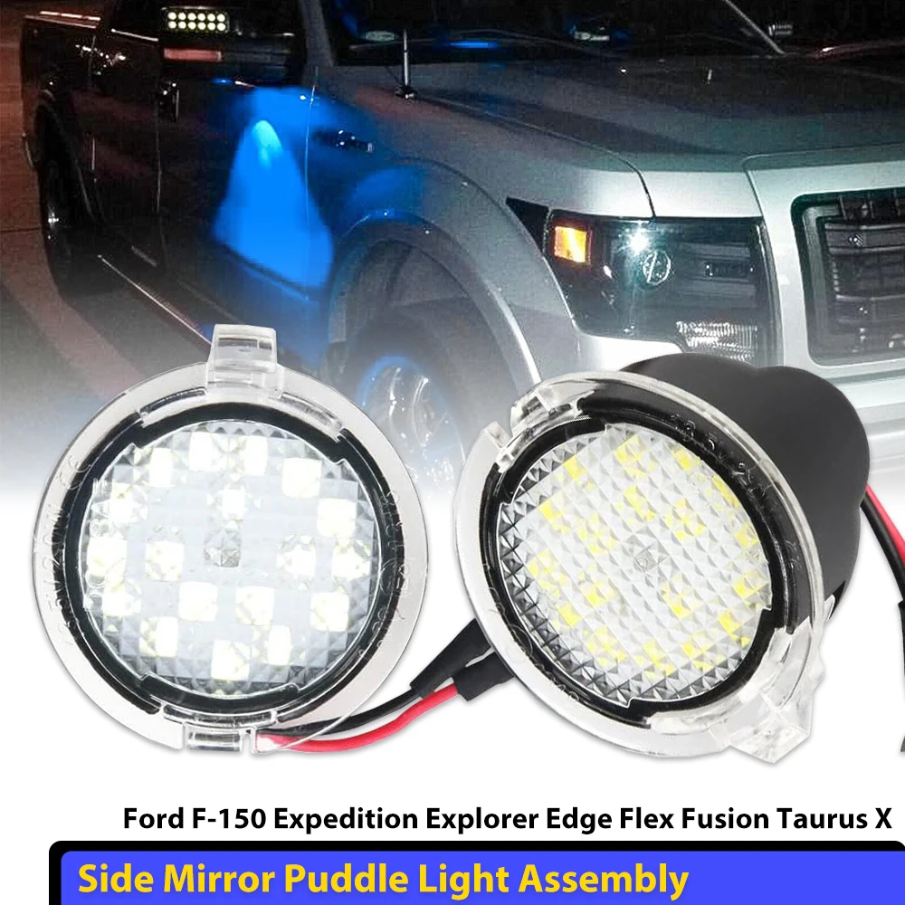 2PCS Car Led Under Side Rearview Mirror Puddle Light for Ford F-150 Mondeo MK5 Edge Fusion Explorer Flex Taurus Mustang Light