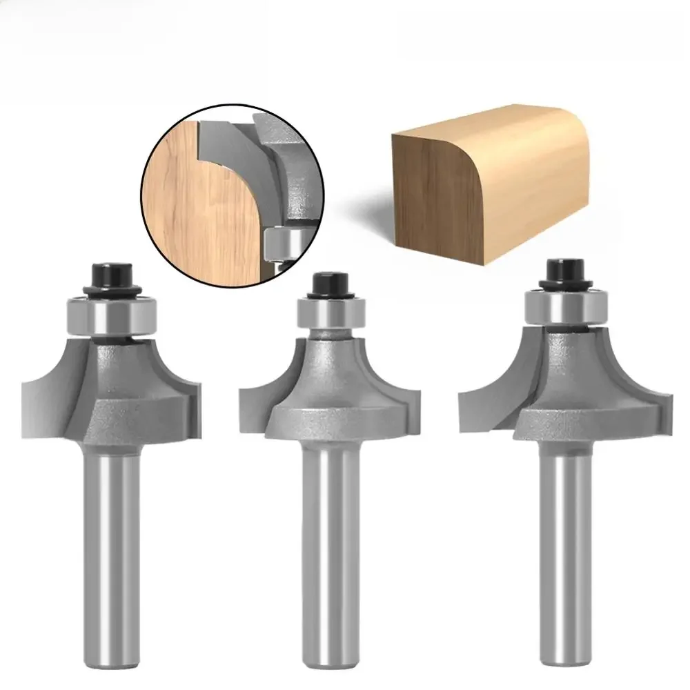 3-teiliger 8-mm-Schaft-Rundfräser für Holz, Holzbearbeitungswerkzeug, 2-schneidiger Schaftfräser mit Lager, Fräser, Eckenrundfräser