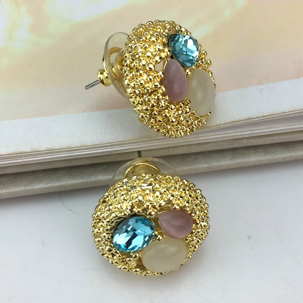 Yuminglai Dubai 24K Gold Plated Jewelry Set Colorful Stone Pendant and Earrings Necklace Set for Woman FHK16890