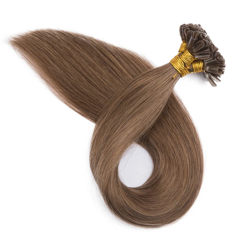 QHP-cápsulas de queratina rectas para uñas, extensiones de cabello con punta en U, cabello de fusión humano, extensión de cabello Natural Remy