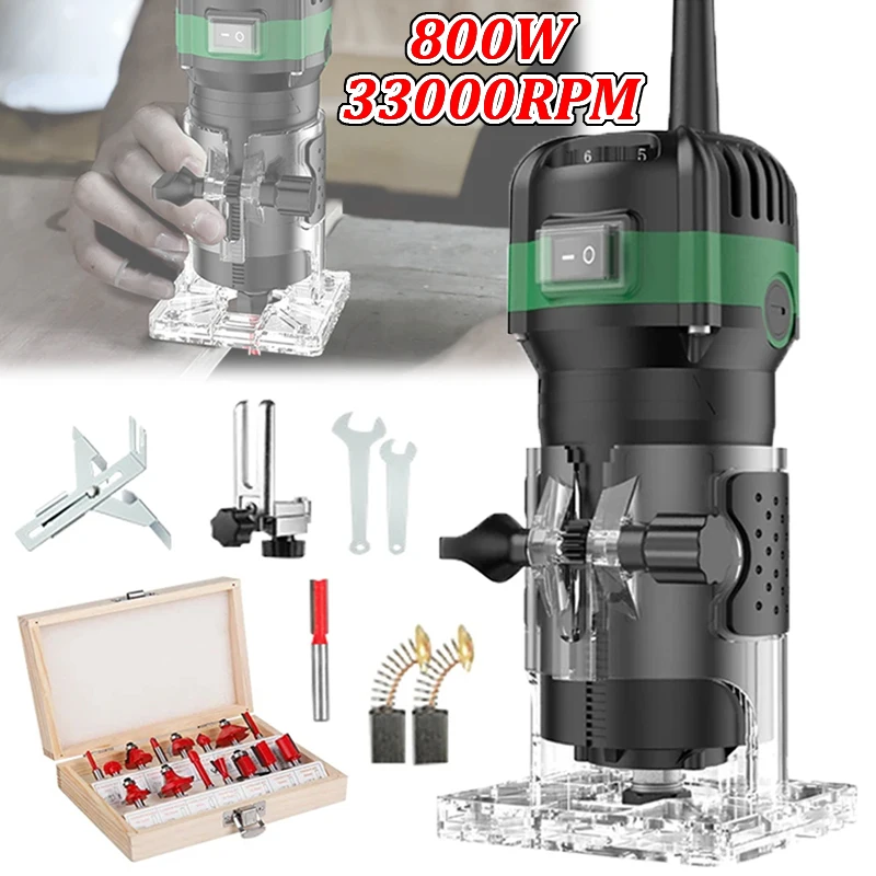 800W 6 Speed Electric triming Machine 33000RPM Woodworking millilling engrating Hand Wood Edge Router Trimmer Home DIY Power oils