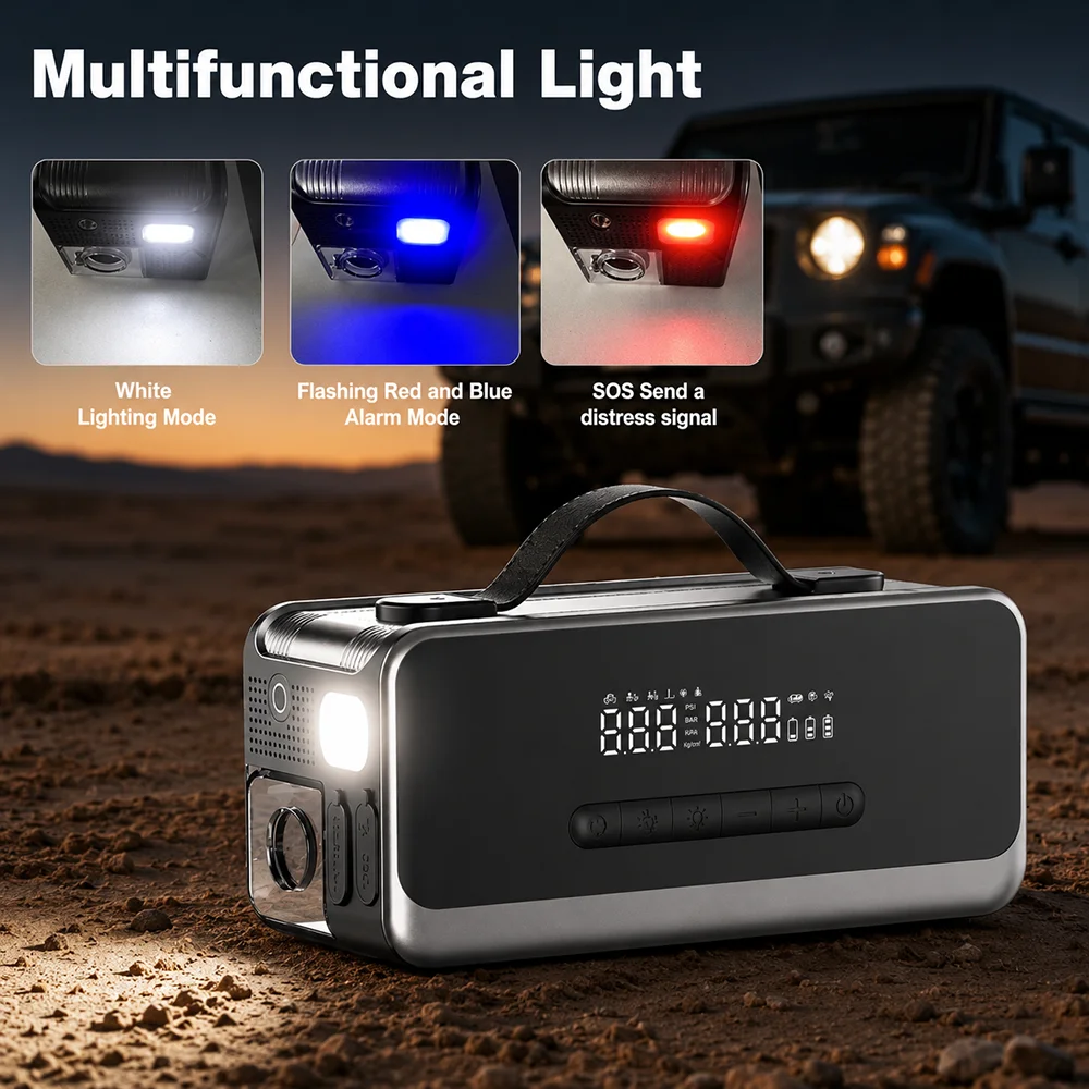Jump Starter with 180PSI Air Pump & Air Blower, 12V 12-in-1 Emergency Power Pack with LED Light for 9.0L Gas / 6.5L Diesel view 5