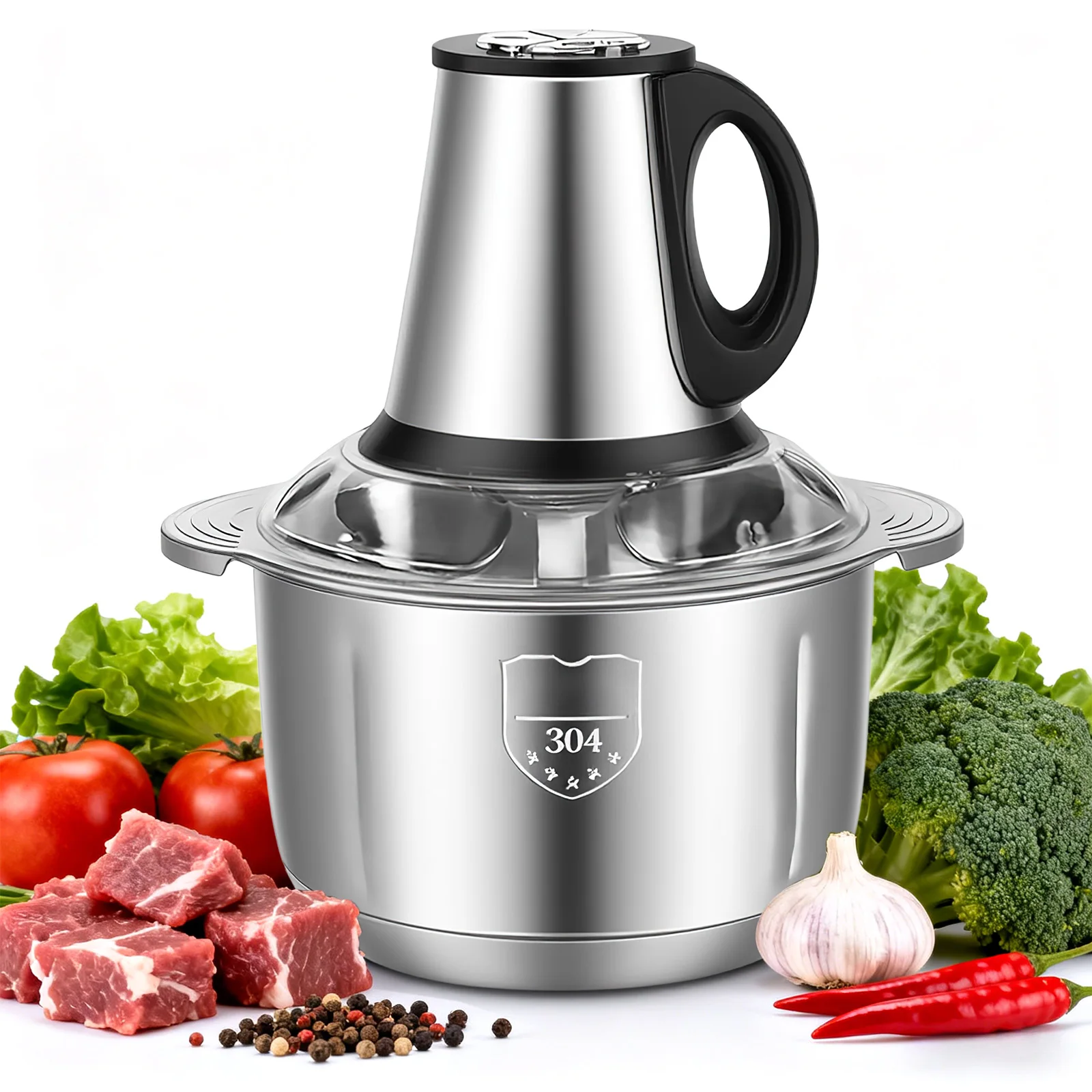 Hachoir à viande électrique 5L 500W, en acier inoxydable, 3 vitesses, avec 5 lames pour un hachage rapide et uniforme, facile à nettoyer