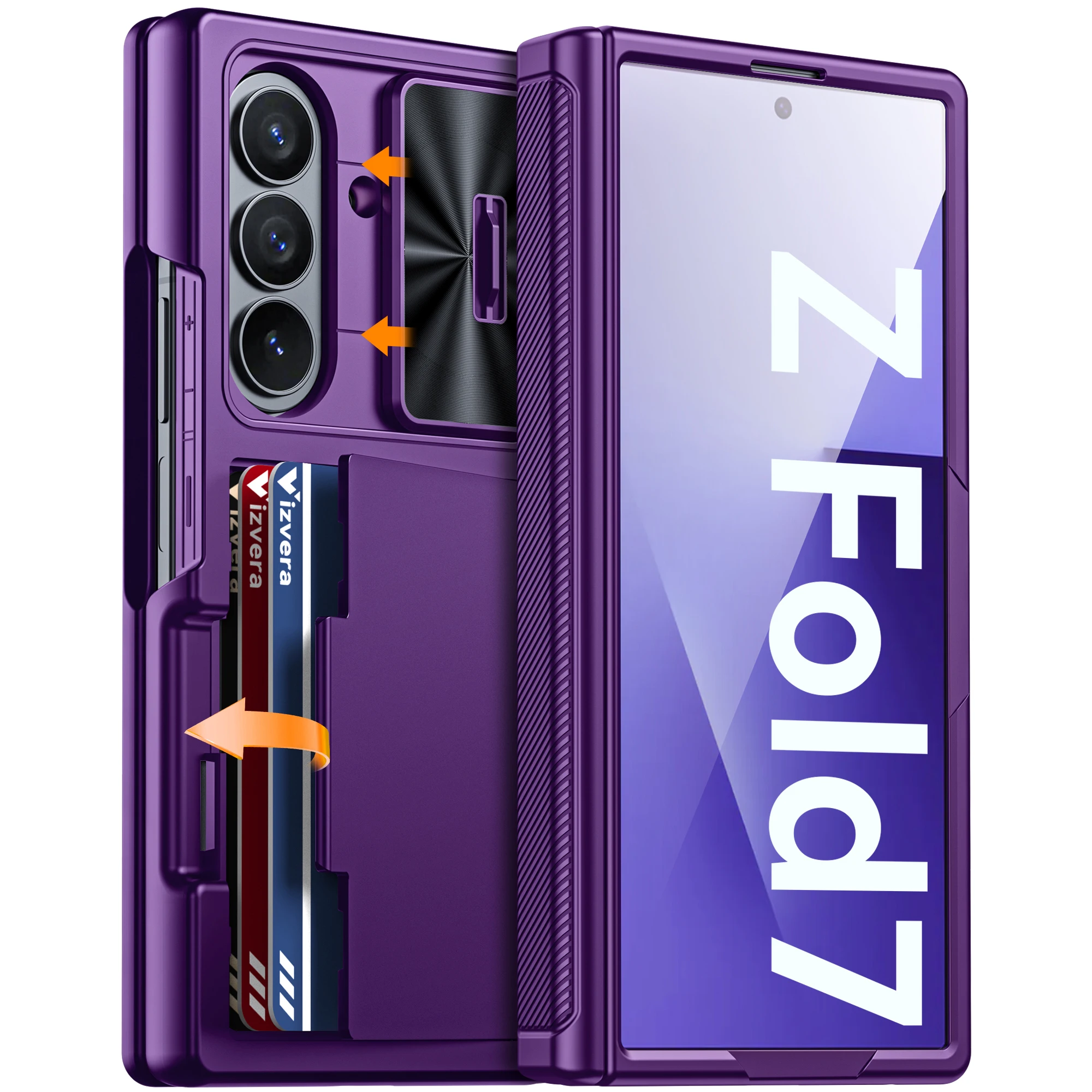 voor Galaxy Z Fold 7, hoesje, RFID-portemonnee met kaarthouder, scharnierhoes, camerahoes, schokbestendig siliconen beschermend telefoonhoesje-zwart