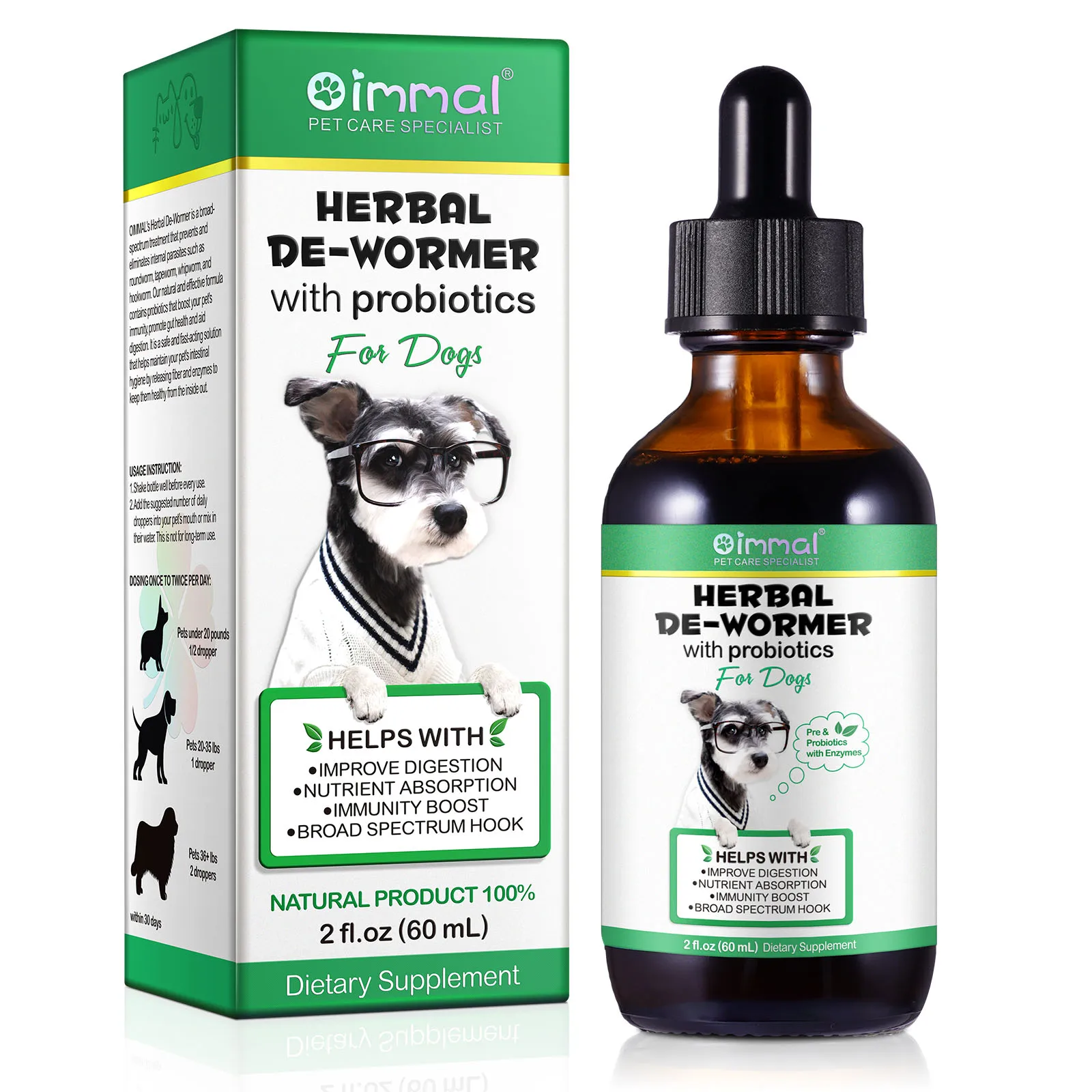 Liquid Drops Herbal Dewormer with Probiotics Improve Digestion Nutrient Absorption Immunity Boost Broad Spectrum Hook for Dogs