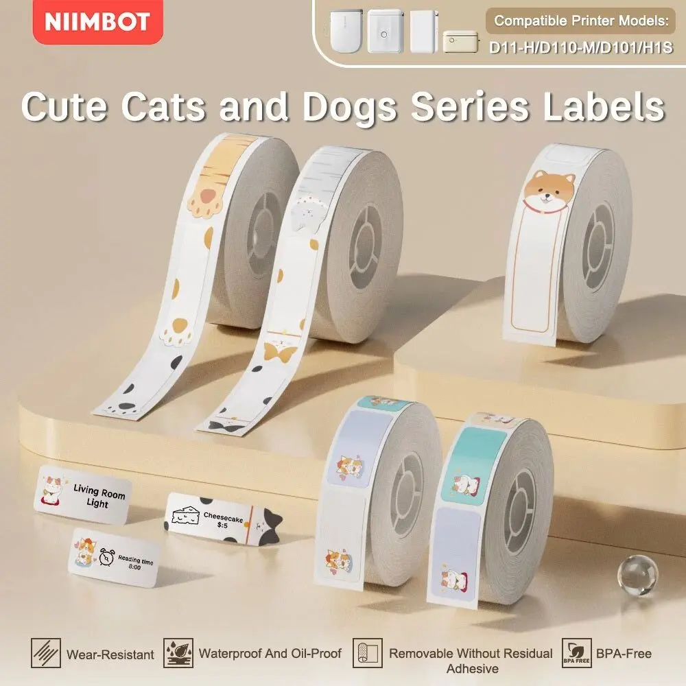 Multicolor D11 Printing Label For Niimbot D11 D110 Wireless Label Printer Waterproof Anti-Oil Tear-Resistant Thermal Label Paper