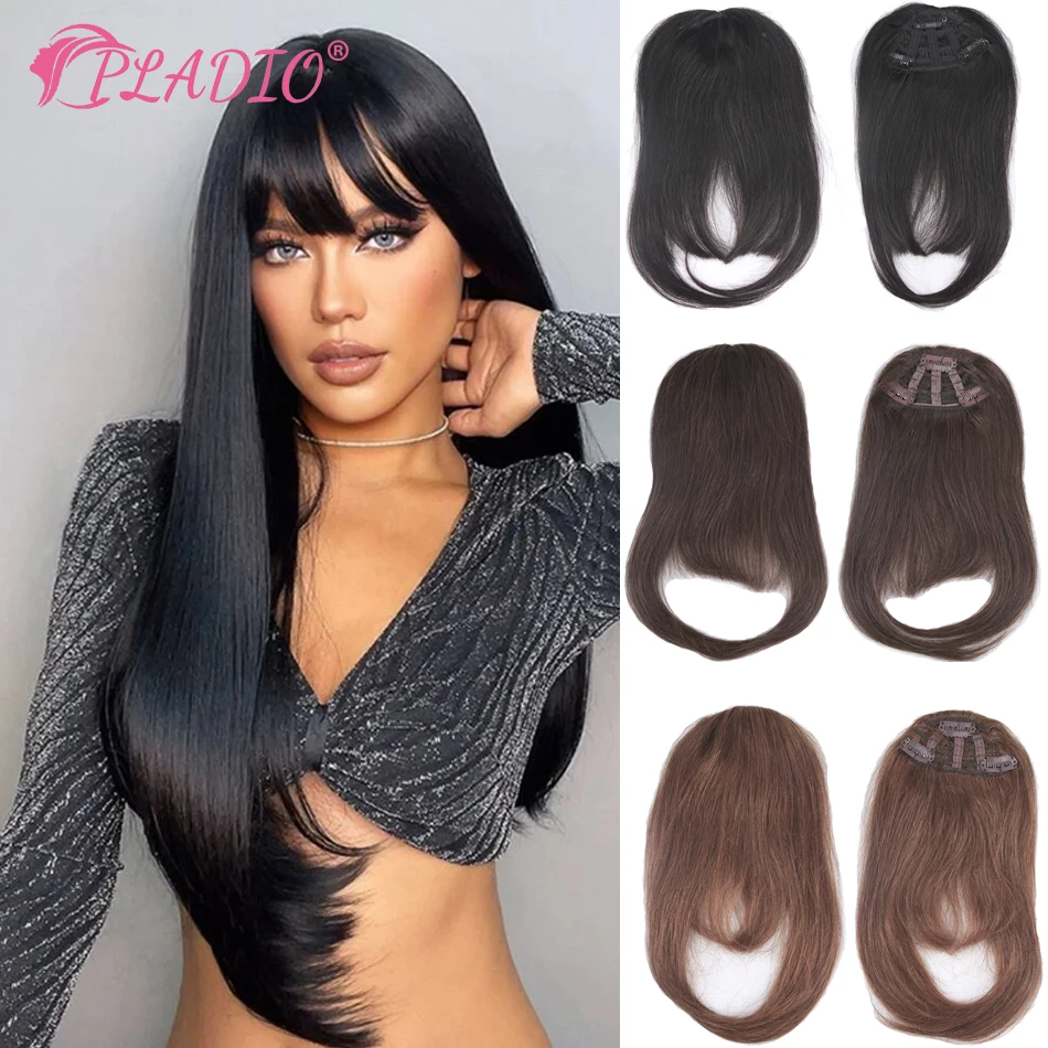 Straight Human Hair Bangs Clip in Hair Extensions 100% Remy Hair Clip On Bangs Fringe 3 Clips Hair Pieces for Women 7 Colors 20G