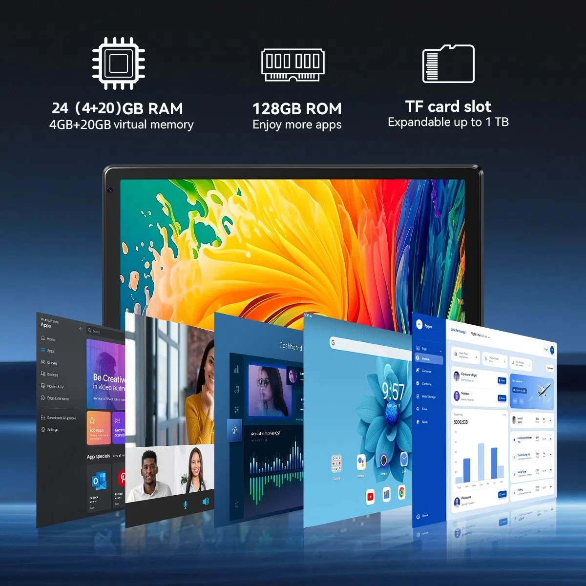 AEEZO Android 15 Tablet da 10.1 pollici Octa Core 24GB + 128GB/1TB Espandi WIFI6 + BT5.0 Schermo HD IPS con tastiera stilo Mouse Cuffie