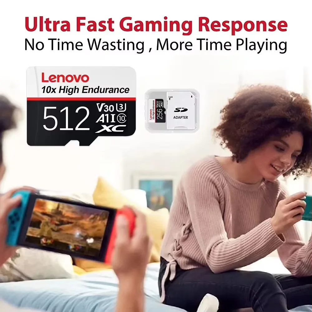 بطاقة ذاكرة لينوفو 128 جيجابايت مايكرو إس دي U3 V30، 512 جيجابايت، 256 جيجابايت، 64 جيجابايت، 32 جيجابايت، بطاقة ذاكرة عالية السرعة 4K TF للهاتف والكاميرا والطائرة بدون طيار، أصلية
