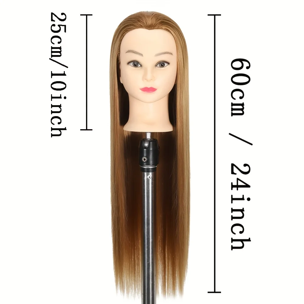 Mannequin Head with Hair for Braiding Cosmetology Training Hairstyling Practice Straight 24