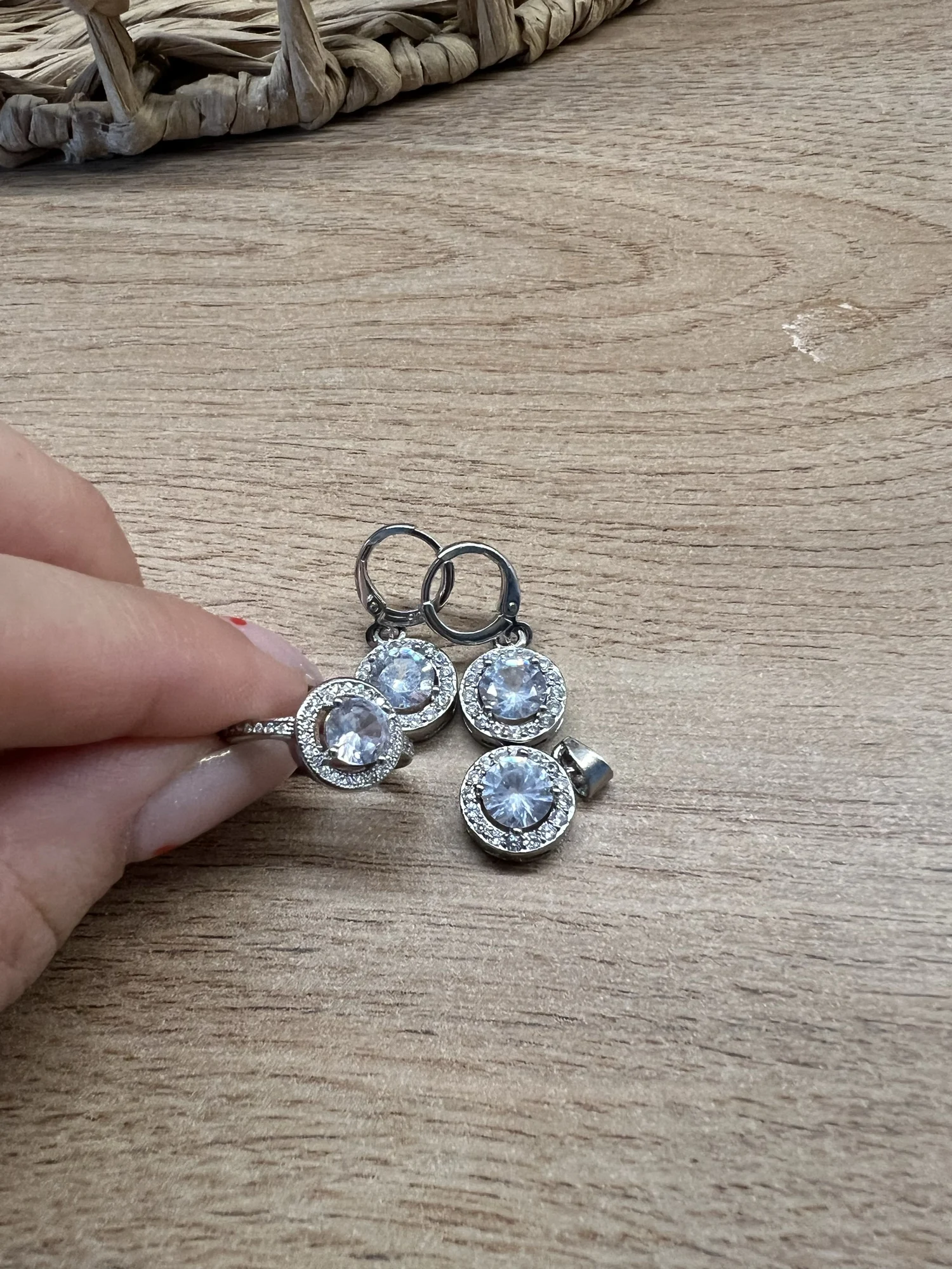 Women Wedding Necklace Earrings Ring Bridal Jewelry Sets Fashion Trendy 925 Sterling Silver CZ Crystal Wholesale photo review
