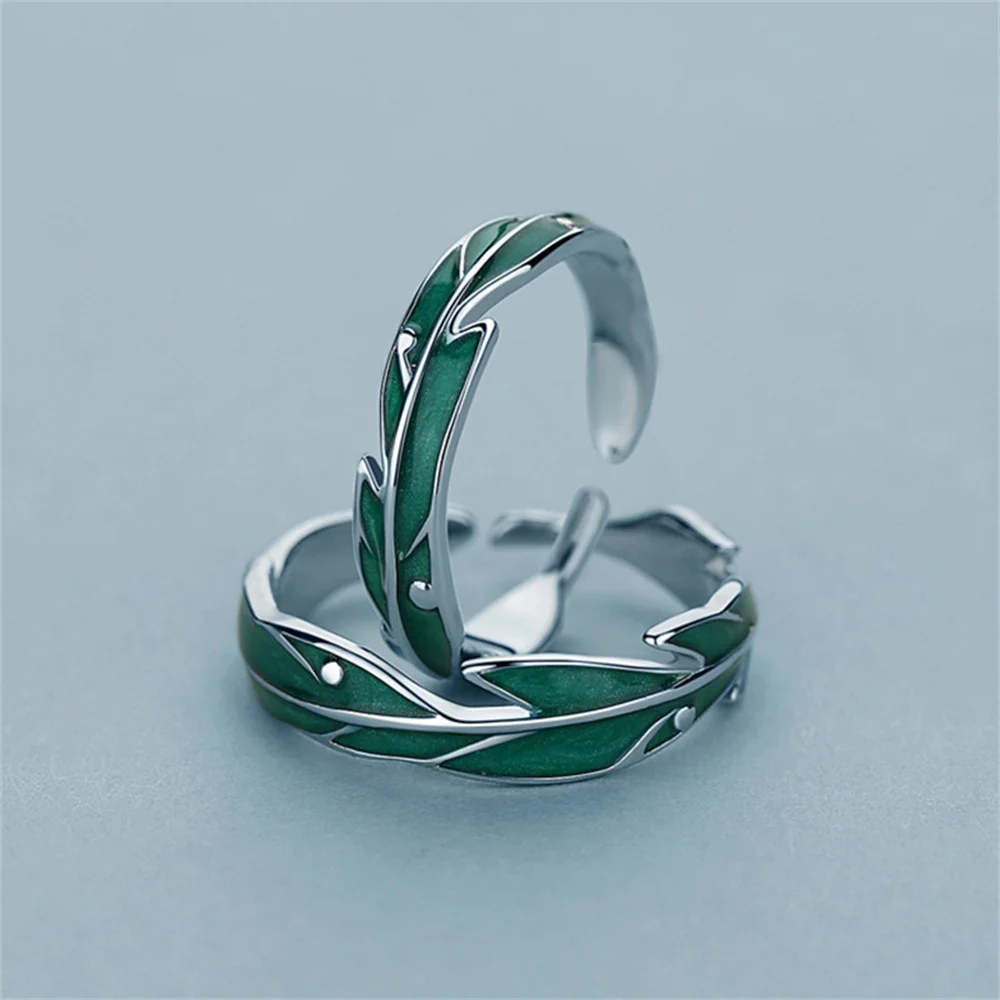 New Fashion Green Leaves Couple Rings For Women Men Lovers Forever Love Silver Color Open Ring Bridal Engagement Wedding Jewelry