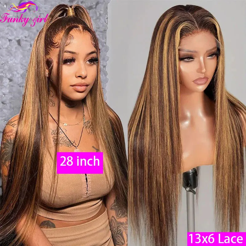 P4/27 Highlight 13x6 Knochen gerade Spitze Front Perücke transparente Spitze Echthaar Perücken für Frauen vor gezupft Spitze Verschluss billige Perücken