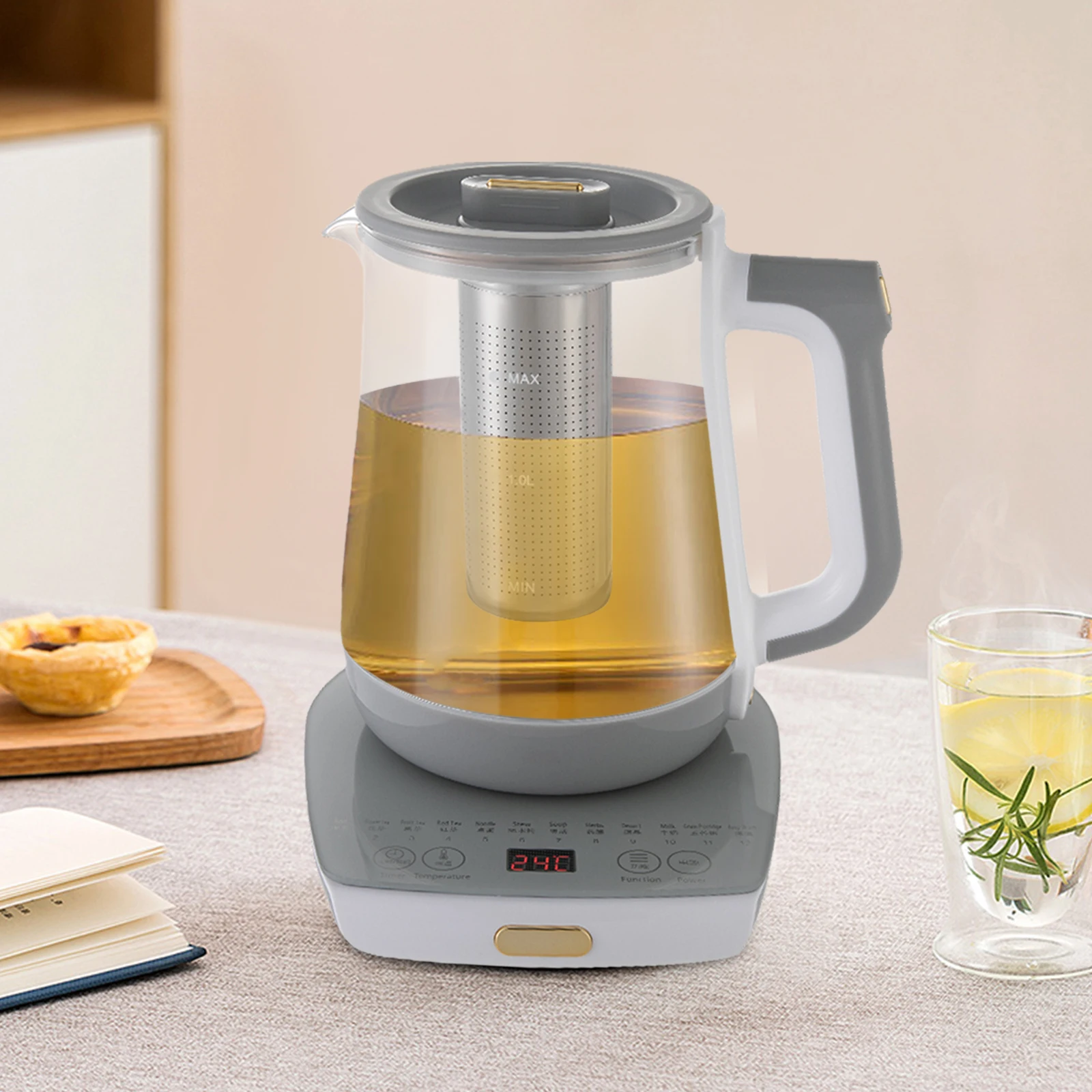 

Multifunctional Glass Electric Kettle, 1.8L Smart Water Boiler with 12-Hour Keep Warm, 800W Fast Heating Pot for Tea & Coffee