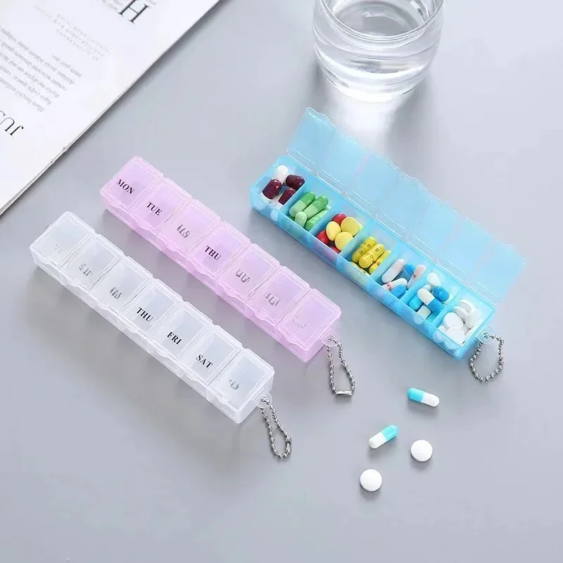Mini boîte à médicaments transparente Portable, étanche, séparateur de jour de la semaine, petit organisateur de pilules rectangulaire