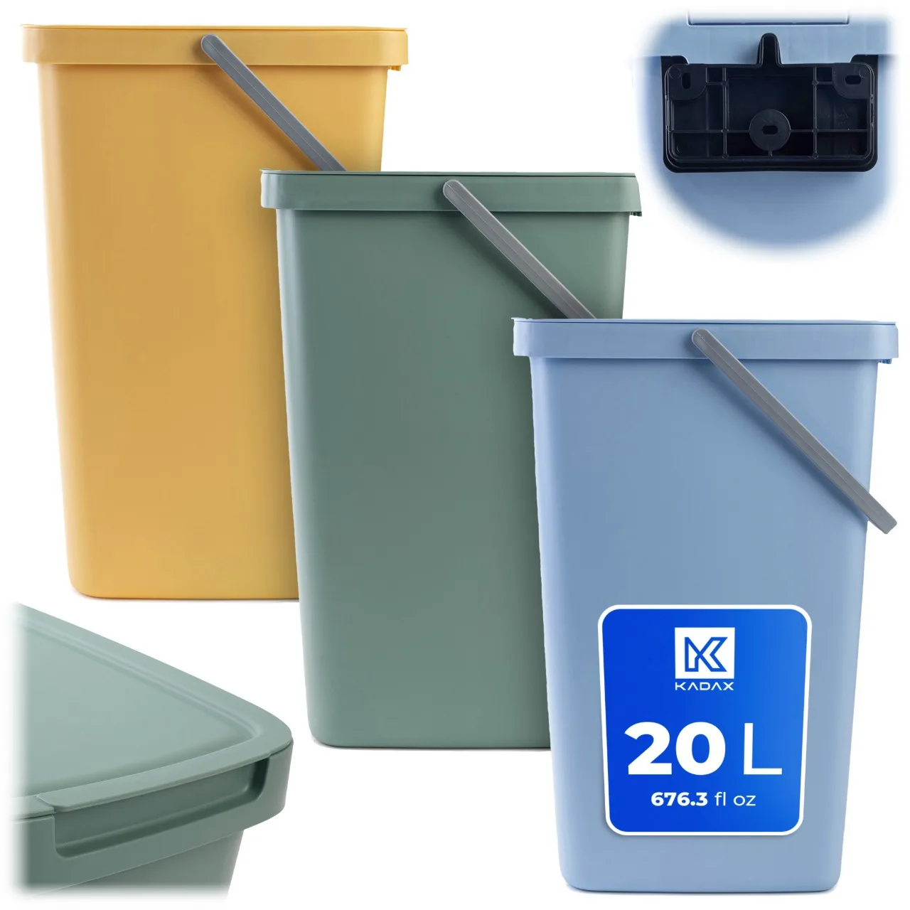 KADAX Segregation Bucket Prullenbak Hangend Vrijstaand 20L Kleurmix 3 Stuks
