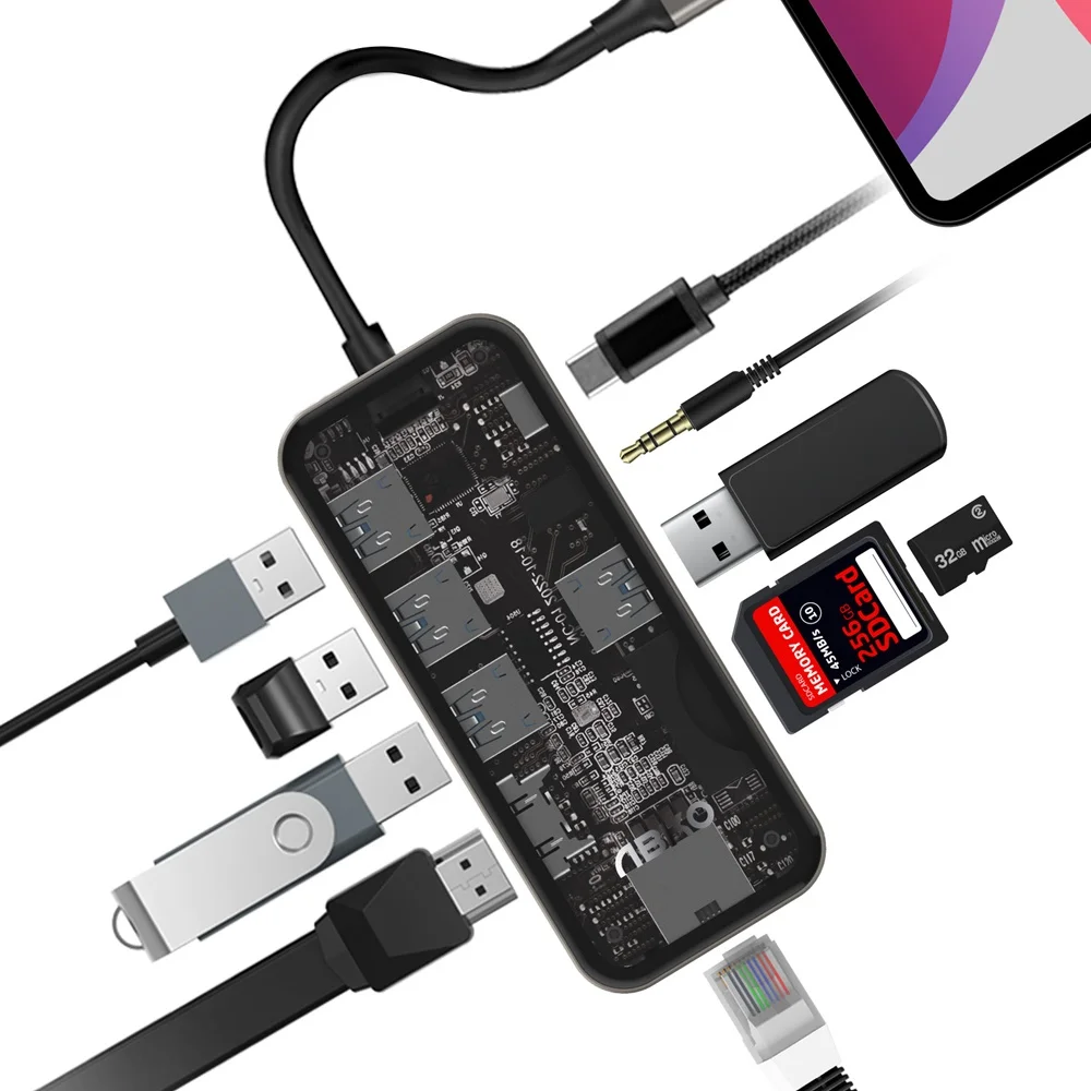 APKO AMH 10 in 1 USB-C type multi-port hub adapter