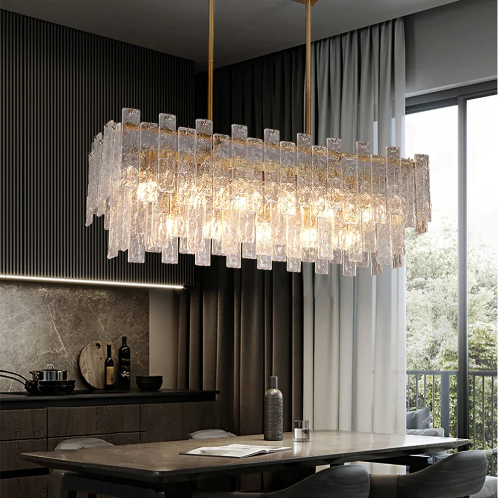 

Round/Rectangular Crystal Chandelier Frosted Glass Hanging Light Luxury Designer Lighting Fixture Modern Home Decor