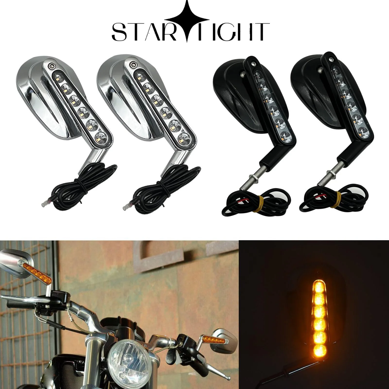 Espejos retrovisores de motocicleta de 8MM con señal de giro LED Harley 2009 2010 2011 2012 2013 2014-2017 V-ROD VRSCF