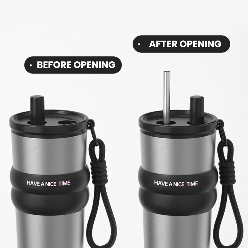 Stainless Steel Vacuum Insulated Bottle with Straw, Leak-proof Thermos for Hot & Cold, Portable Water Bottle for Travel & Sports