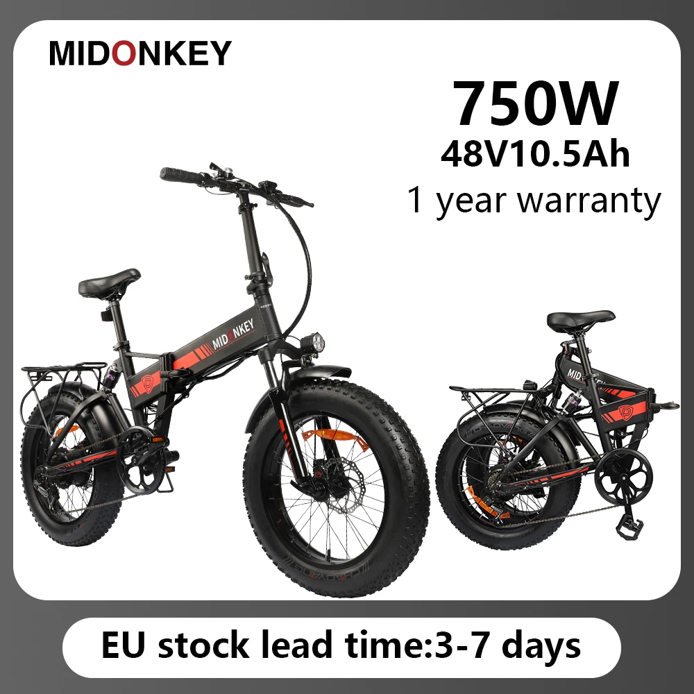 

Midonkey ParKar ebike 20 Inch 750W 48V 10.5Ah Fat Tire Folding Electric Bike Men's EBike Electric Mountain Bicycle Snowmobile