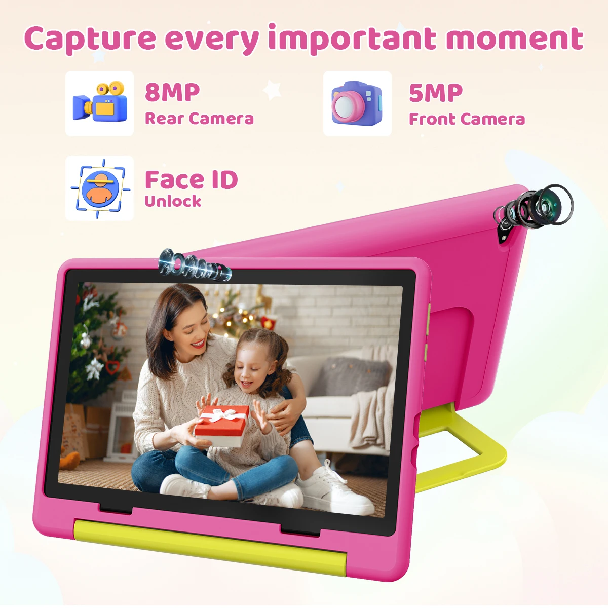 Kids Tablet 10.1 Inch Android 16 Tablet PC 20(3+17)GB RAM 64GB ROM A333 Five‑Core HD LCD Display 5000mAh Children Learning Tablet Only Tablet No Accessories Pink Green