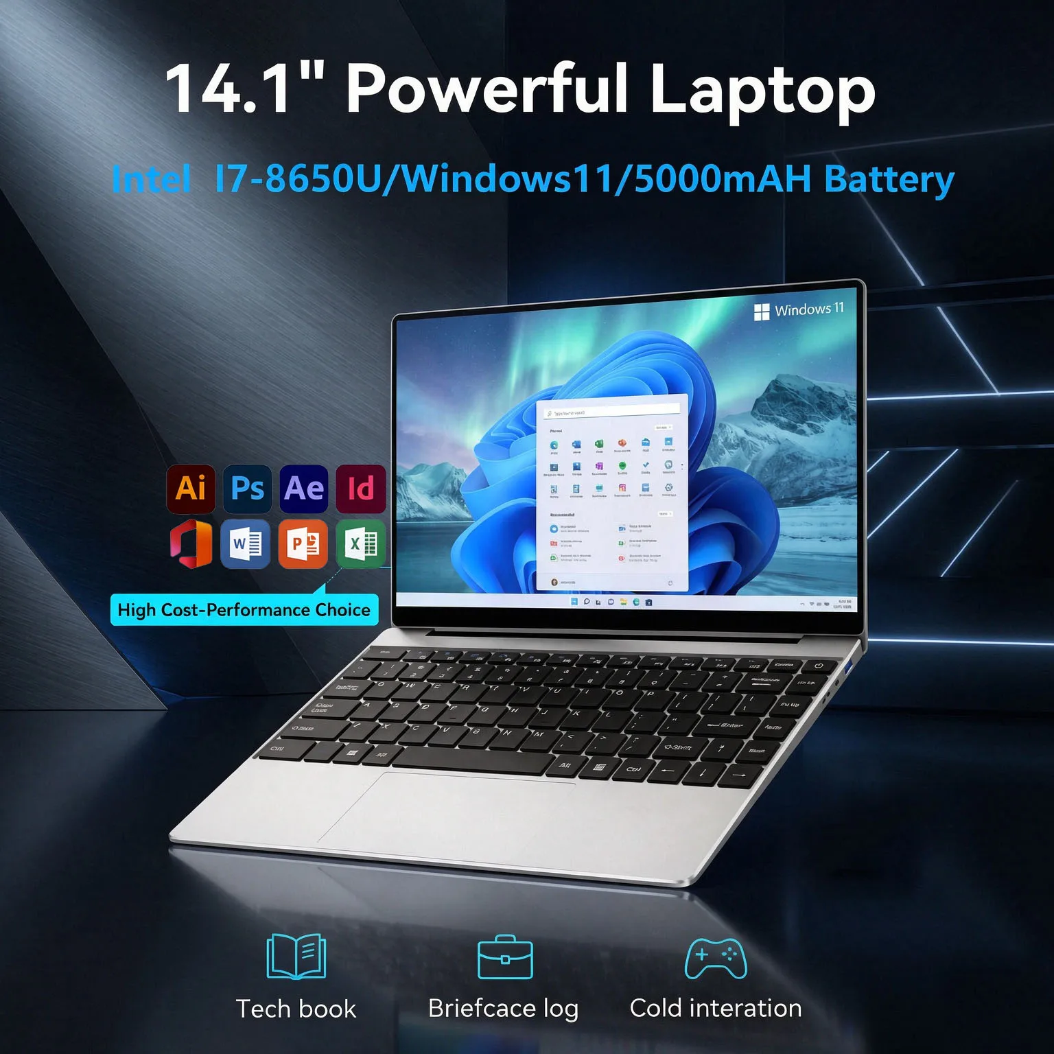 LENO 2026 Nuovo Laptop Intel Core I7-8650U 14.1" 5000mAh Windows 11 Pro 3 Anni di Garanzia Laptop Portatile 1920*1080 HD Notebook da Ufficio