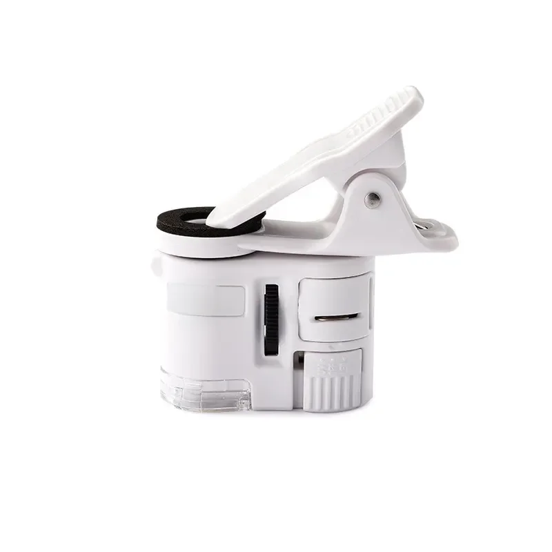 Loupe avec lumière 60x Zoom Microscope Loupe LED UV Light Clip-on Micro Lentille pour Téléphones Mobiles Universels
