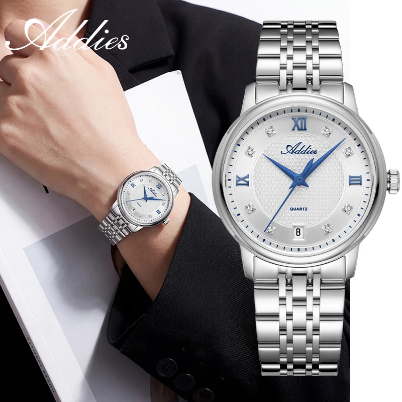 ADDIES Quartz Watch for Woman 31mm Sapphire Glass 50m Waterproof Steel Ladies Wristwatch Diamond Dial Elegant Women Watch Gift