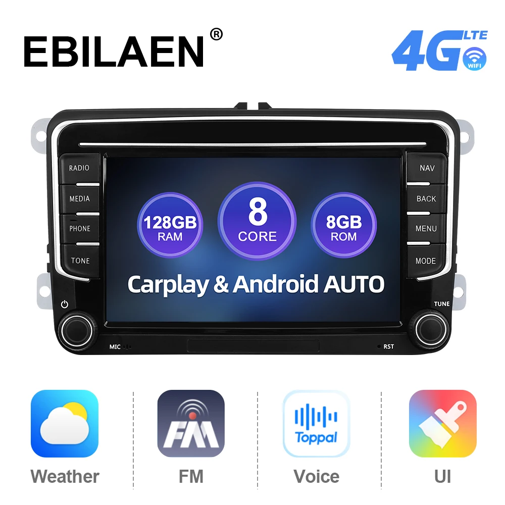 EBILAEN 7 inch Car Radio For VW Volkswagen Golf Polo Tiguan Passat B7 B6 Jetta Skoda Octavia Android 10 Radio GPS Navigation 4G