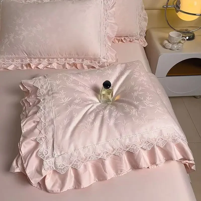 Koreaanse Prinses Jacquard Kant Quilt Queen Size Beddengoed Zomerdeken Koel Gevoel Zijdeachtig Roze Trooster Dun Dekbed 200x230cm - afbeelding 2