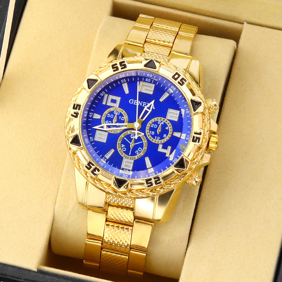 4-Piece Set, Men's Fashionable Blue Dial Quartz Watch with Bracelet, Letter J Pendant Necklace, Ring Set, Stainless Steel Strap and Dial, Pointer Display, Men's Wristwatch, Men's Gift, Watch Box Not Included. - view 6