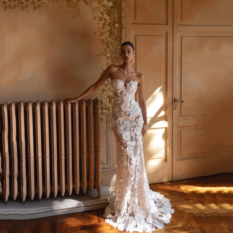 

Boho Mermaid Lace Appliques Wedding Dress Luxury Sweetheart Sleeveless Bridal Gowns Sexy Backless with Zipper 2026 Customized