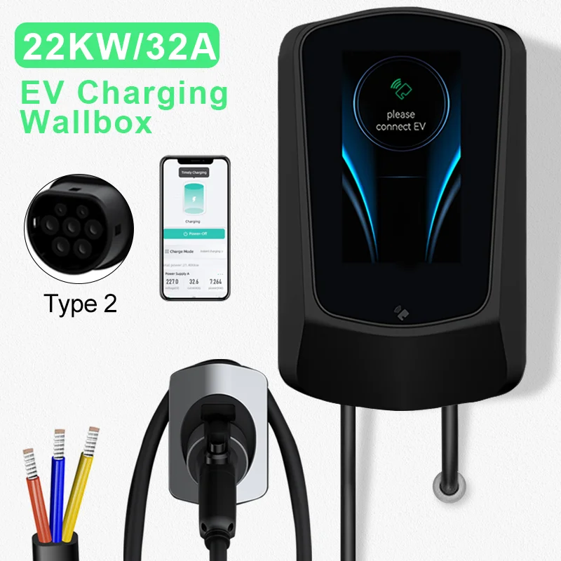 

BOSDANTUN EV Charging Station Electric Vehicle Car Charger 16A 32A 230V/400V Wallbox ev charger Type2 with APP crfd silver cee